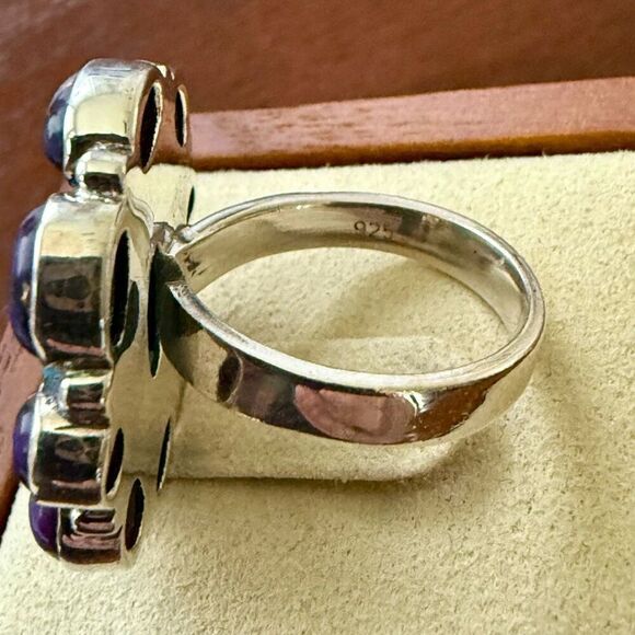 Southwestern Kingman & Purple Mojave Turquoise Cluster Ring Sterling Silver Sz 6 - Picture 4 of 5